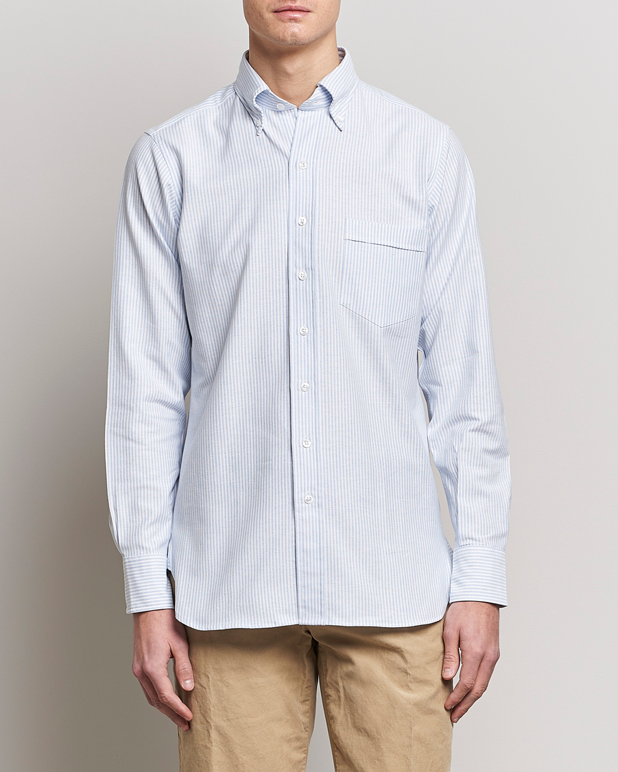 Herre |  | Drake's | Striped Oxford Button Down Shirt Blue/White
