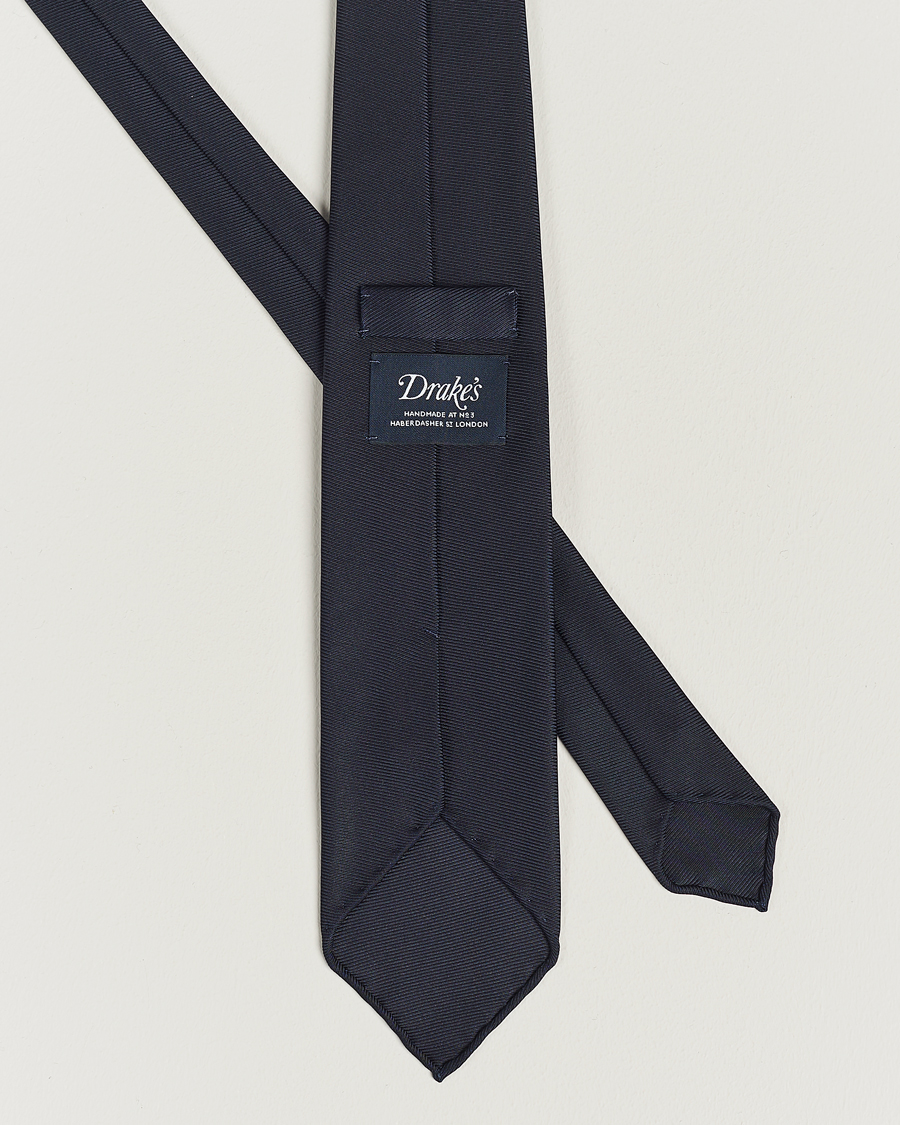Herre |  | Drake's | Handrolled Woven Silk 8 cm Tie Navy