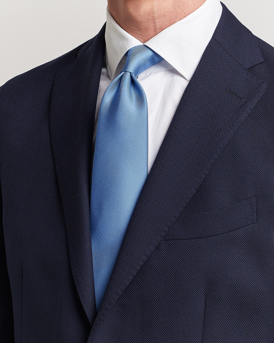 Herre | Slips | Drake's | Handrolled Woven Silk 8 cm Tie Blue