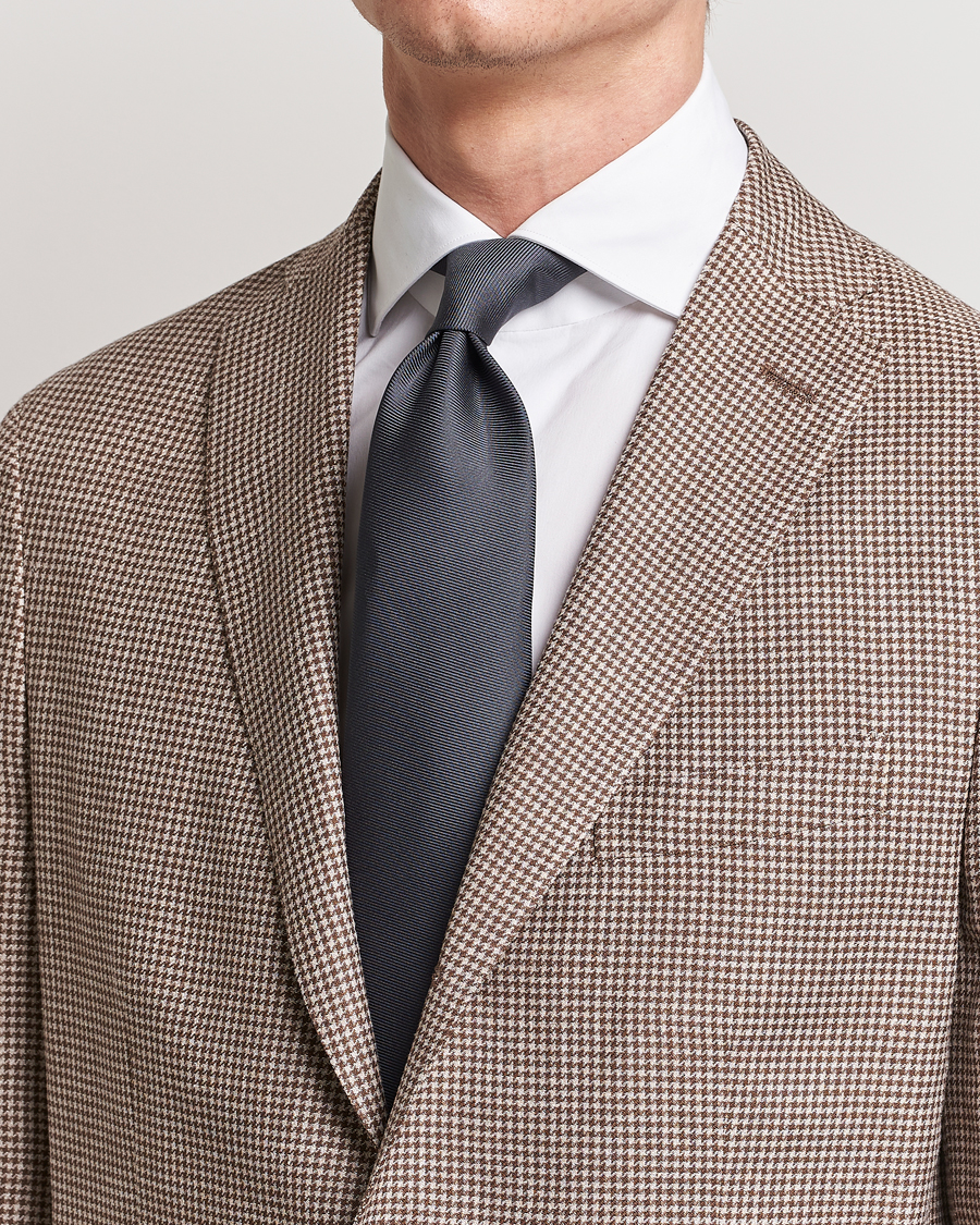 Herre | Preppy Authentic | Drake's | Handrolled Woven Silk 8 cm Tie Grey