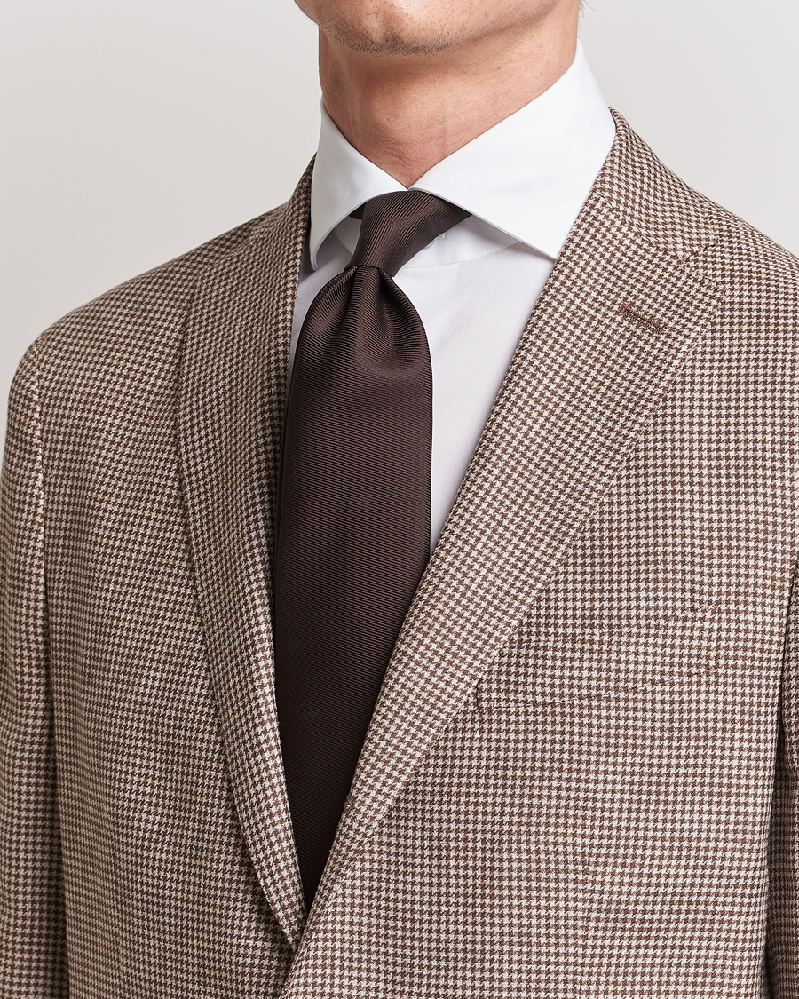 Herre | Preppy Authentic | Drake's | Handrolled Woven Silk 8 cm Tie Brown