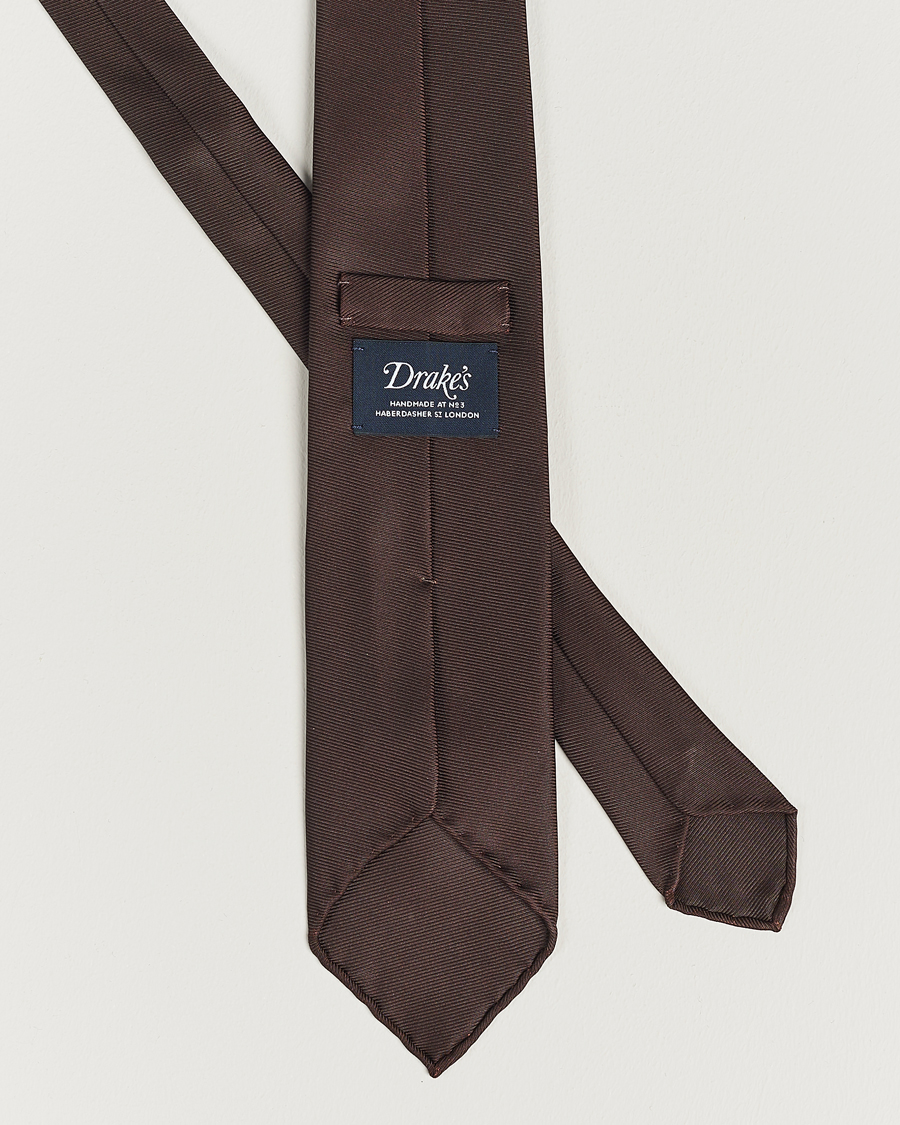 Herre |  | Drake's | Handrolled Woven Silk 8 cm Tie Brown