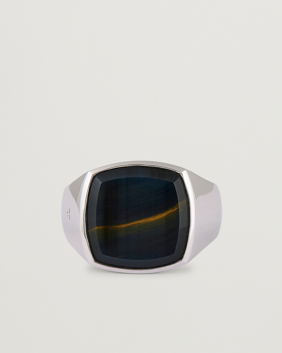Herre | Smykker | Tom Wood | Cushion Blue Hawk Eye Ring Silver