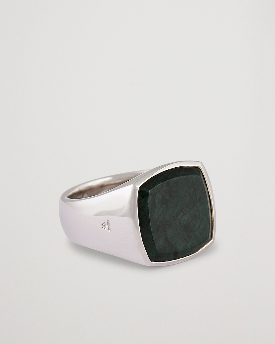 Herre | Ringer | Tom Wood | Cushion Green Marble Ring Silver