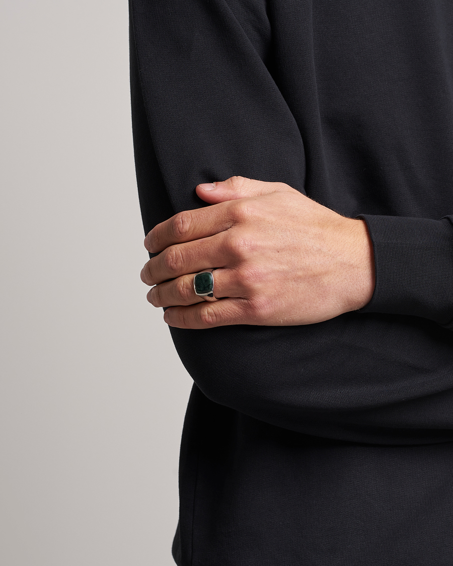 Herre | Gaver | Tom Wood | Cushion Green Marble Ring Silver