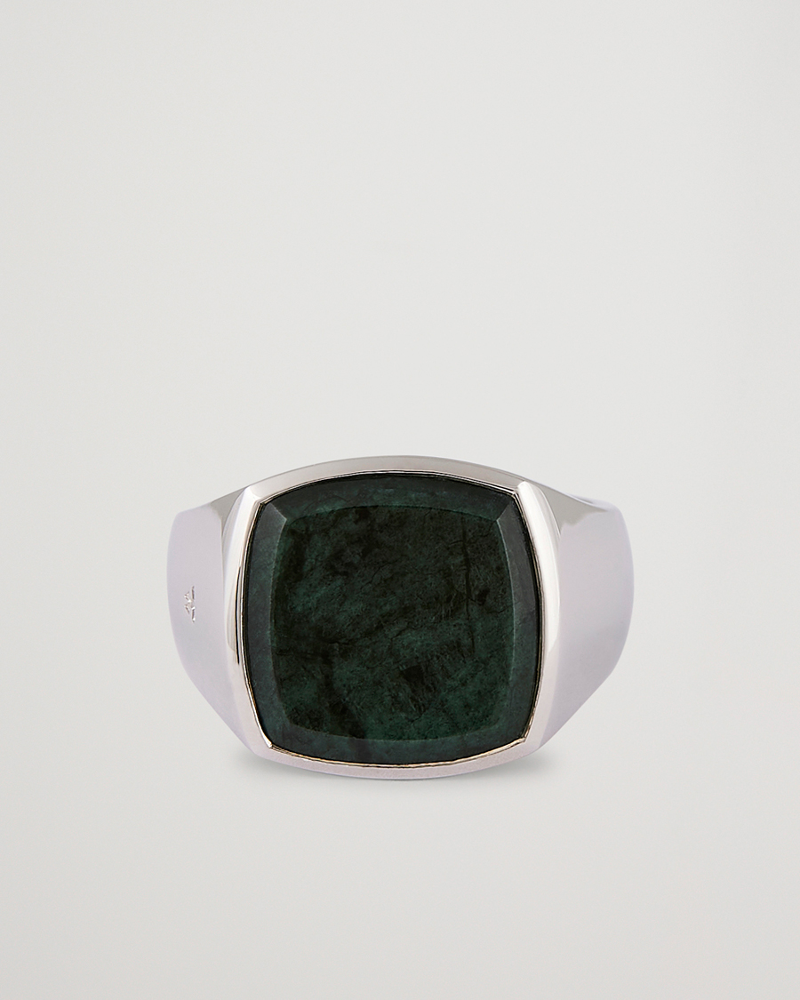 Herre | Smykker | Tom Wood | Cushion Green Marble Ring Silver