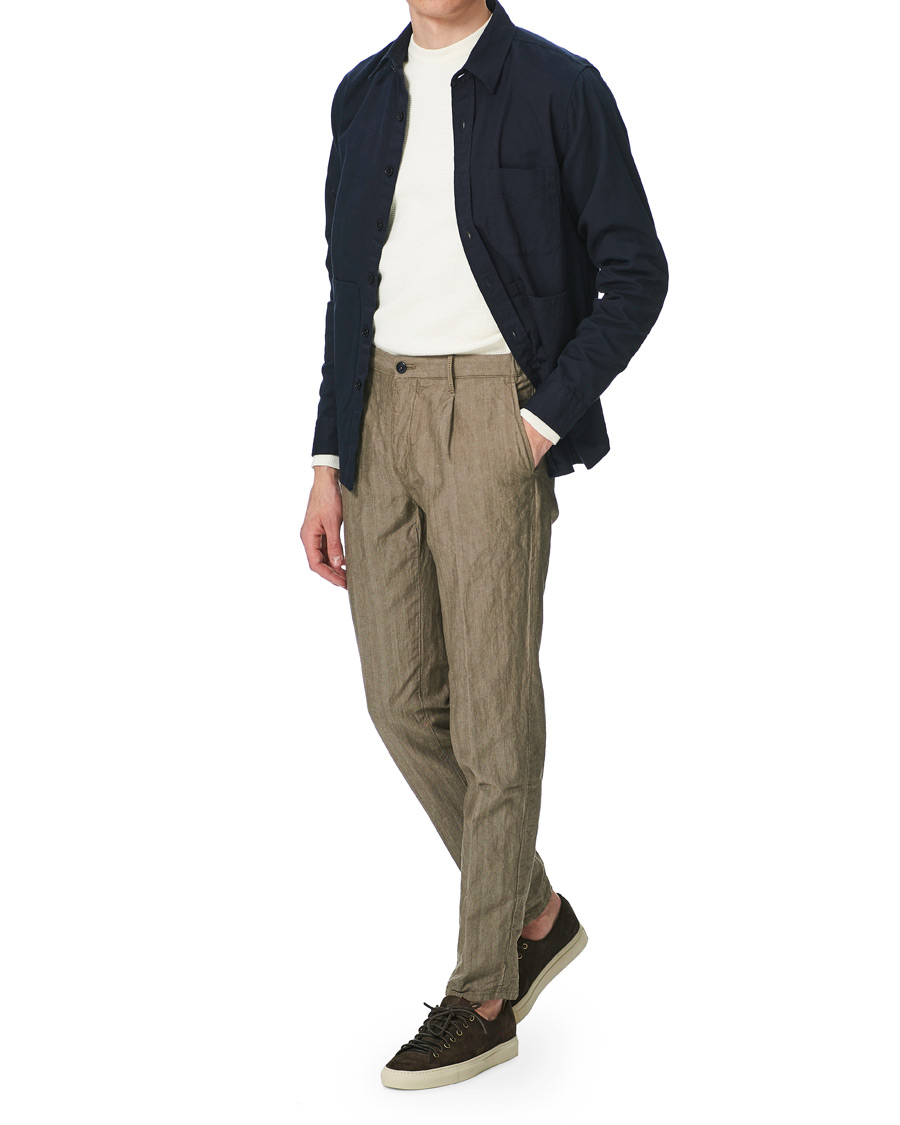 Herre | Bukser | Incotex | Tapered Cotton/Linen Drawstring Pants Beige