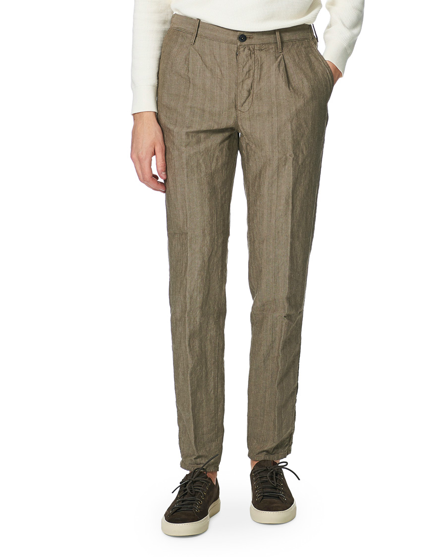 Herre | Bukser | Incotex | Tapered Cotton/Linen Drawstring Pants Beige