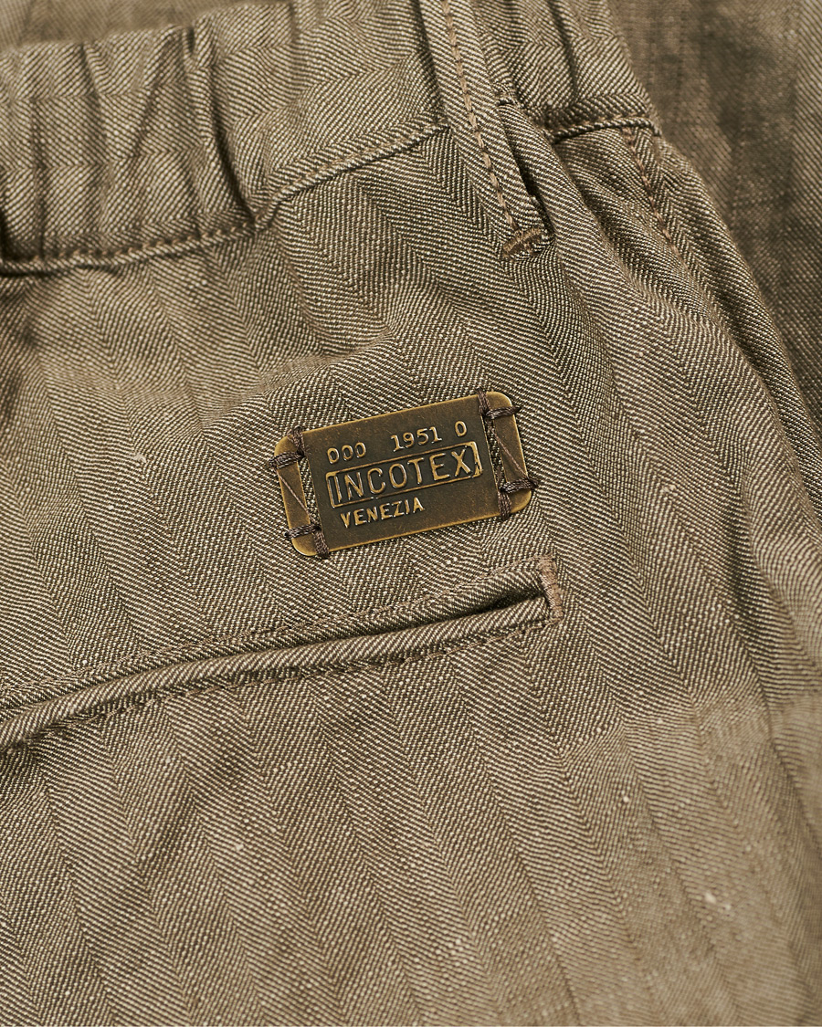 Herre | Bukser | Incotex | Tapered Cotton/Linen Drawstring Pants Beige