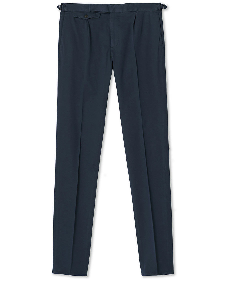 Herre | Bukser | Incotex | Slim Fit Pleated Cotton Trousers Navy