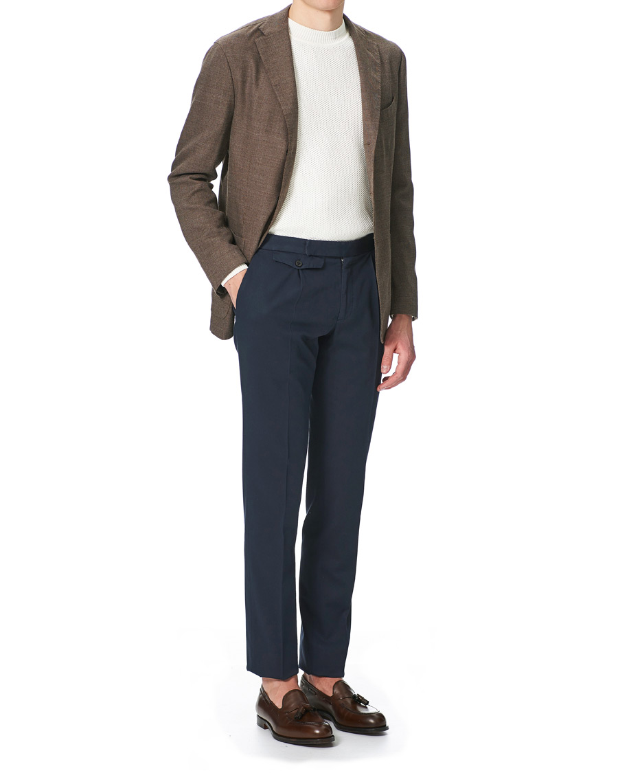 Herre | Bukser | Incotex | Slim Fit Pleated Cotton Trousers Navy
