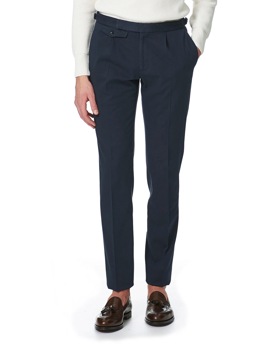Herre | Bukser | Incotex | Slim Fit Pleated Cotton Trousers Navy