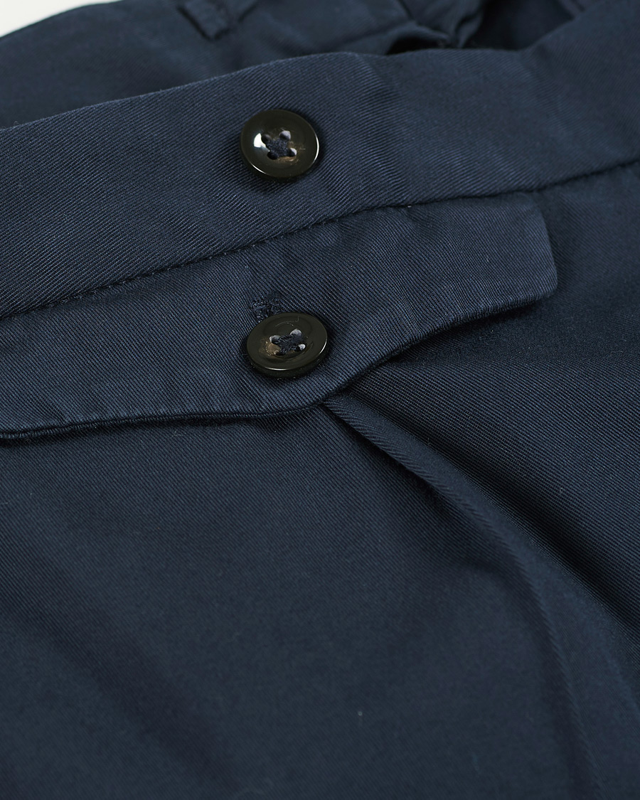 Herre | Bukser | Incotex | Slim Fit Pleated Cotton Trousers Navy