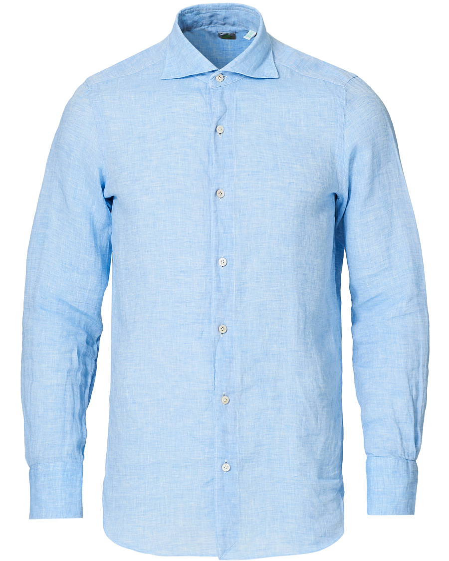 Herre | Skjorter | Finamore Napoli | Tokyo Washed Linen Shirt Light Blue