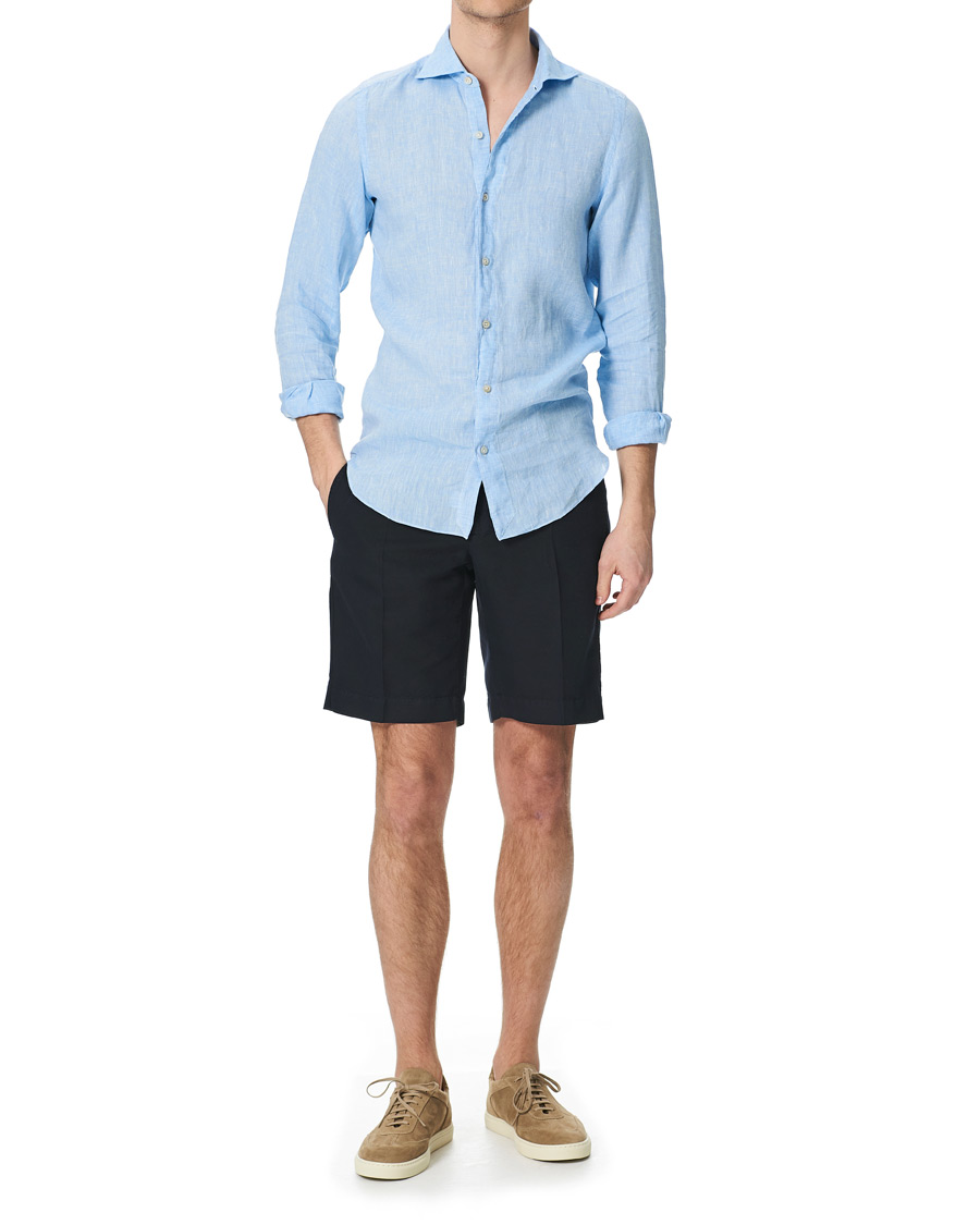 Herre | Skjorter | Finamore Napoli | Tokyo Washed Linen Shirt Light Blue