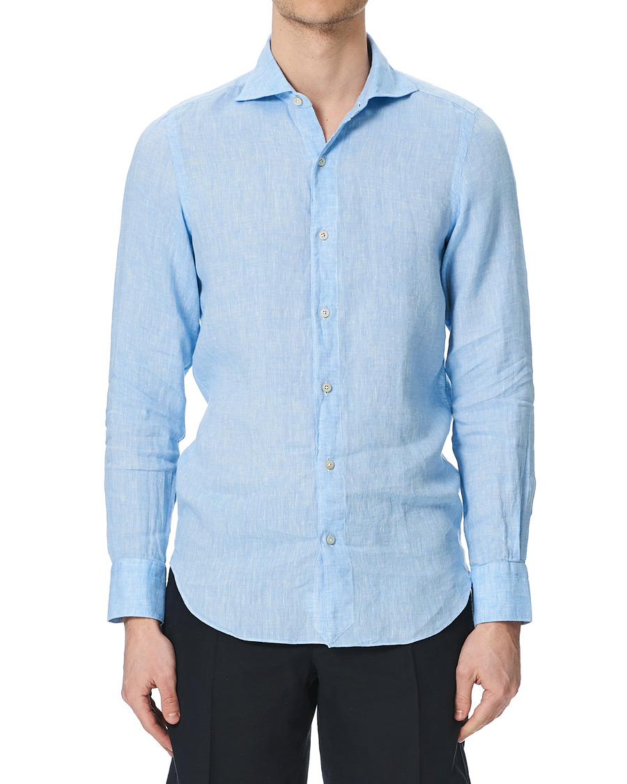 Herre | Skjorter | Finamore Napoli | Tokyo Washed Linen Shirt Light Blue