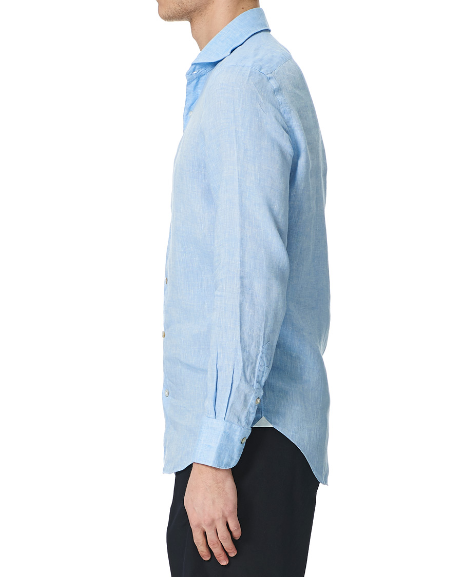 Herre | Skjorter | Finamore Napoli | Tokyo Washed Linen Shirt Light Blue