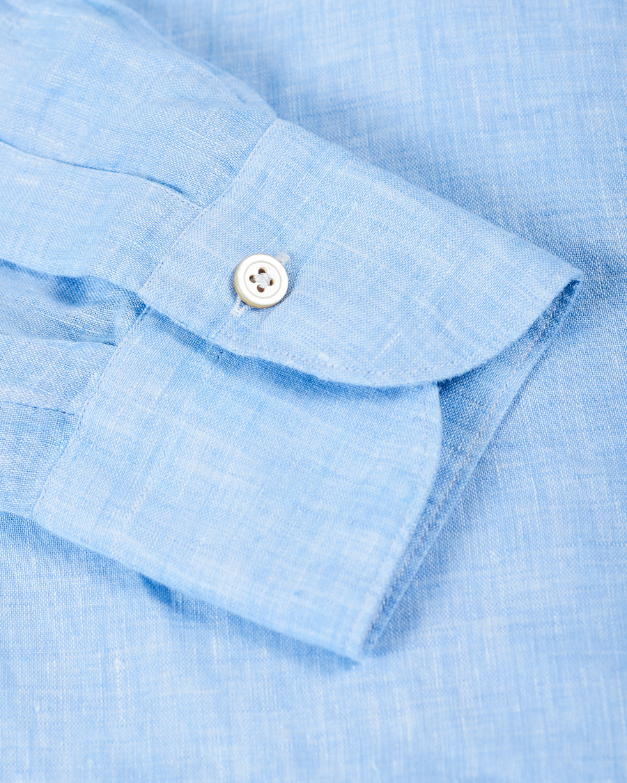 Herre | Skjorter | Finamore Napoli | Tokyo Washed Linen Shirt Light Blue