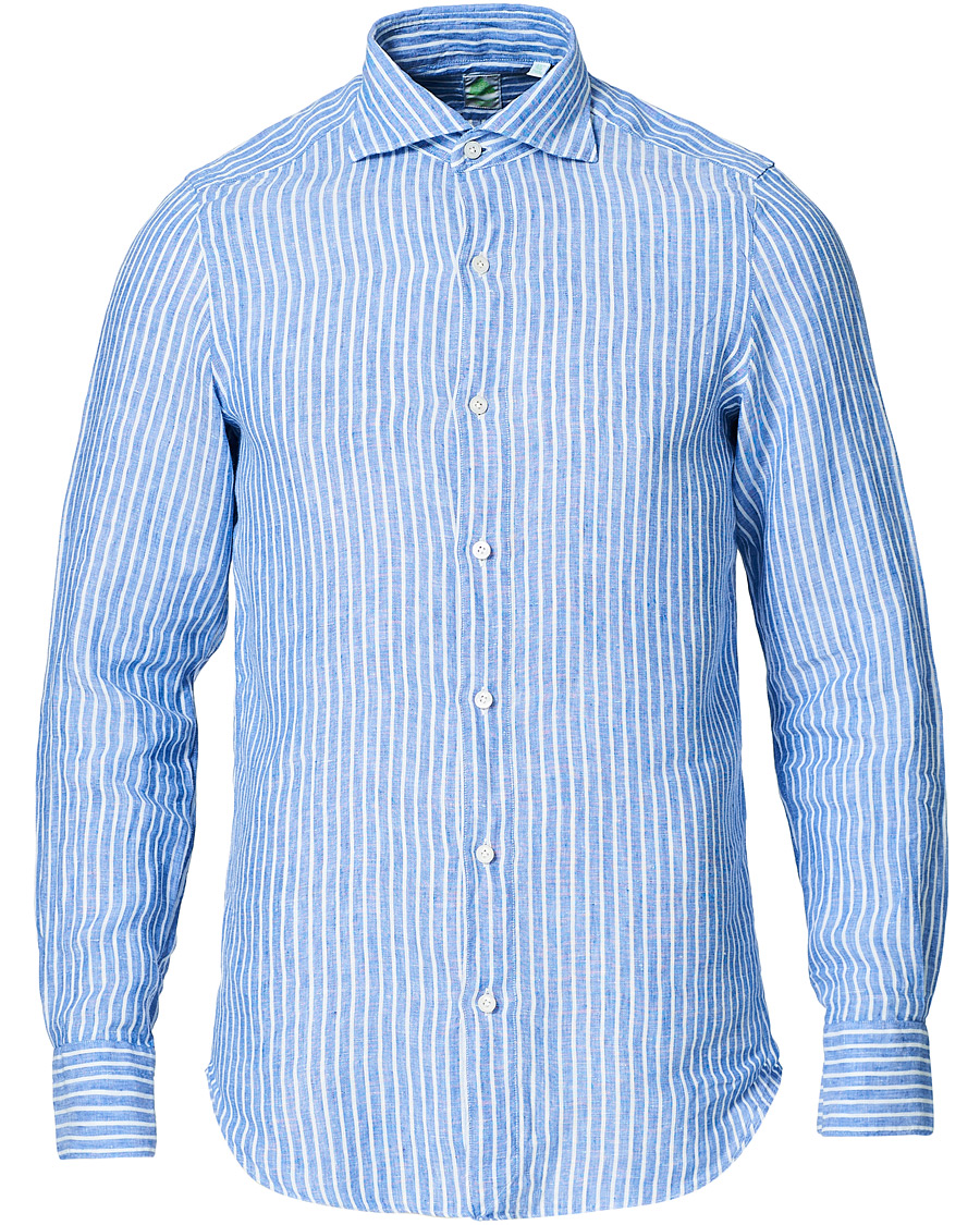 Herre | Skjorter | Finamore Napoli | Tokyo Washed Linen Shirt Blue
