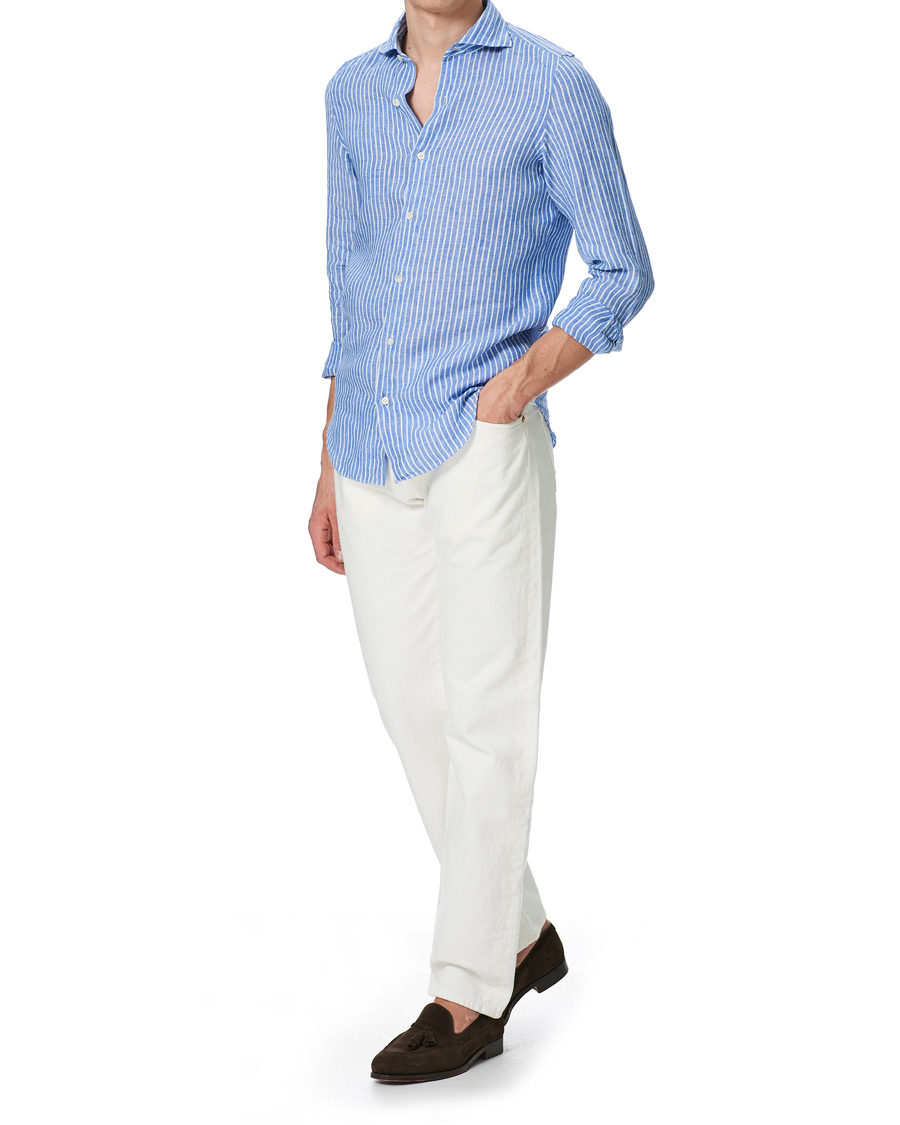 Herre | Skjorter | Finamore Napoli | Tokyo Washed Linen Shirt Blue