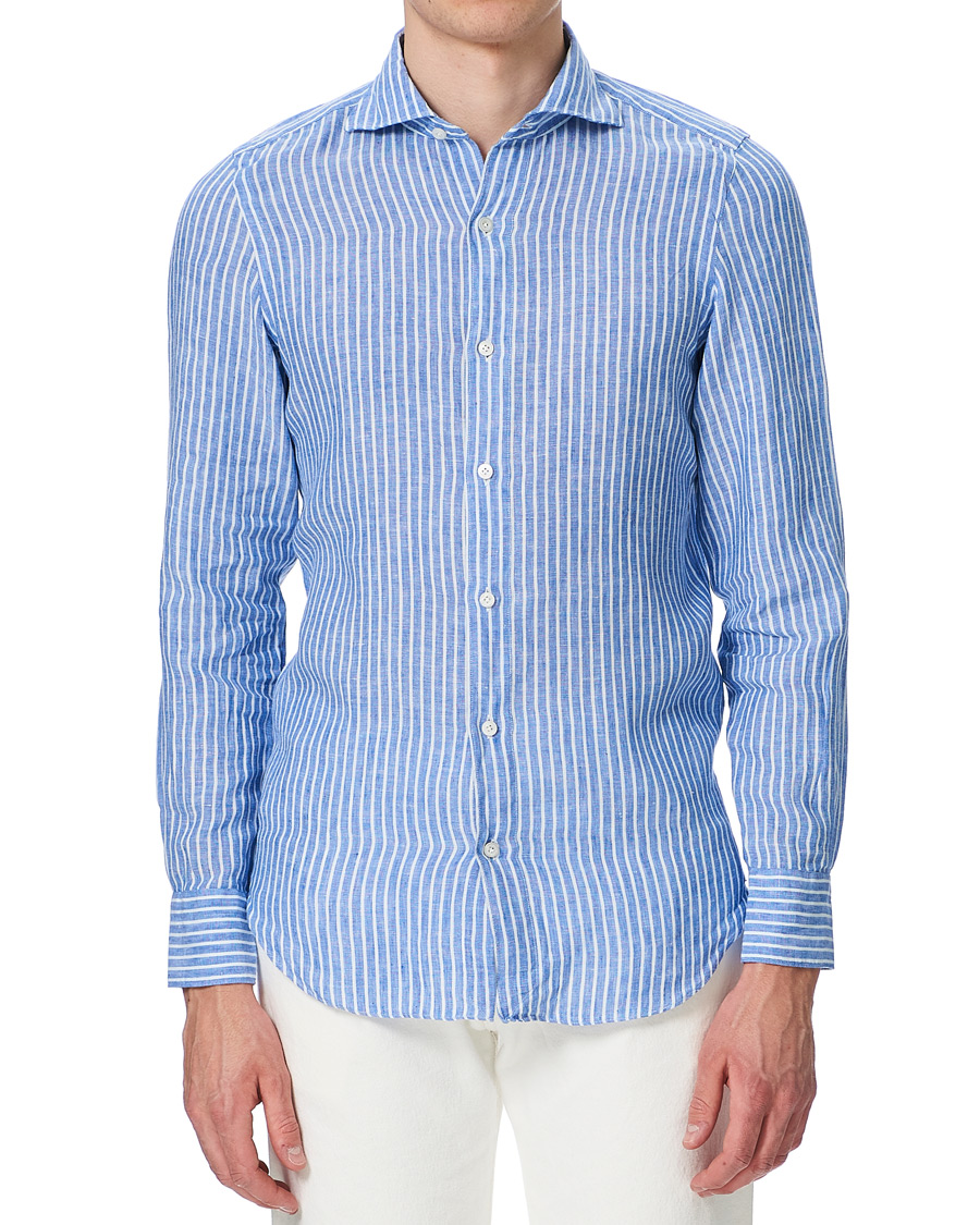 Herre | Skjorter | Finamore Napoli | Tokyo Washed Linen Shirt Blue