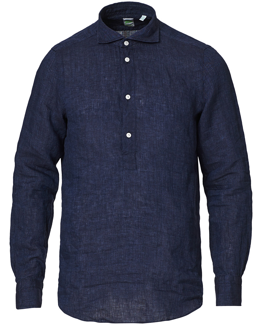 Herre | Skjorter | Finamore Napoli | Linen Popover Shirt Navy