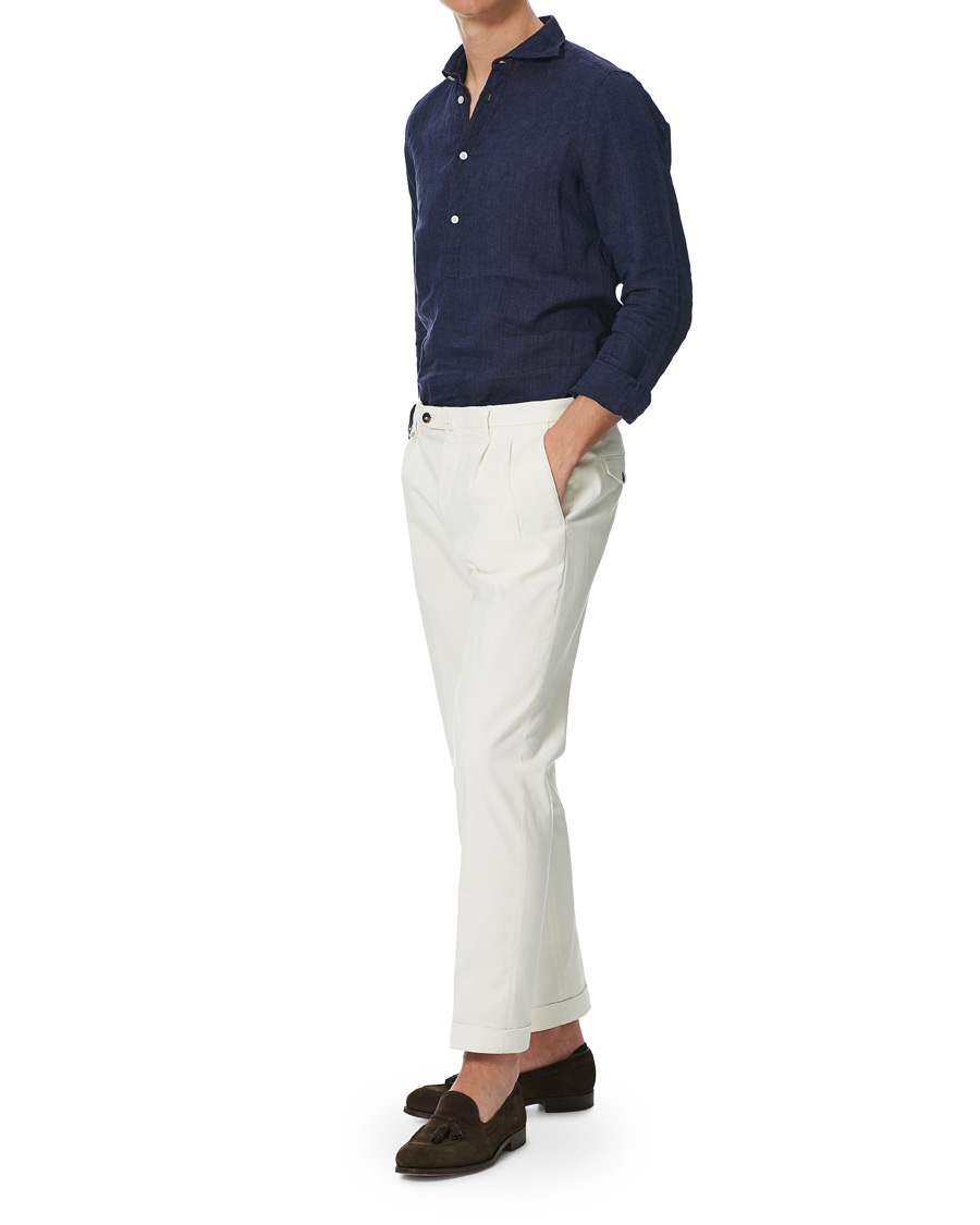 Herre | Skjorter | Finamore Napoli | Linen Popover Shirt Navy