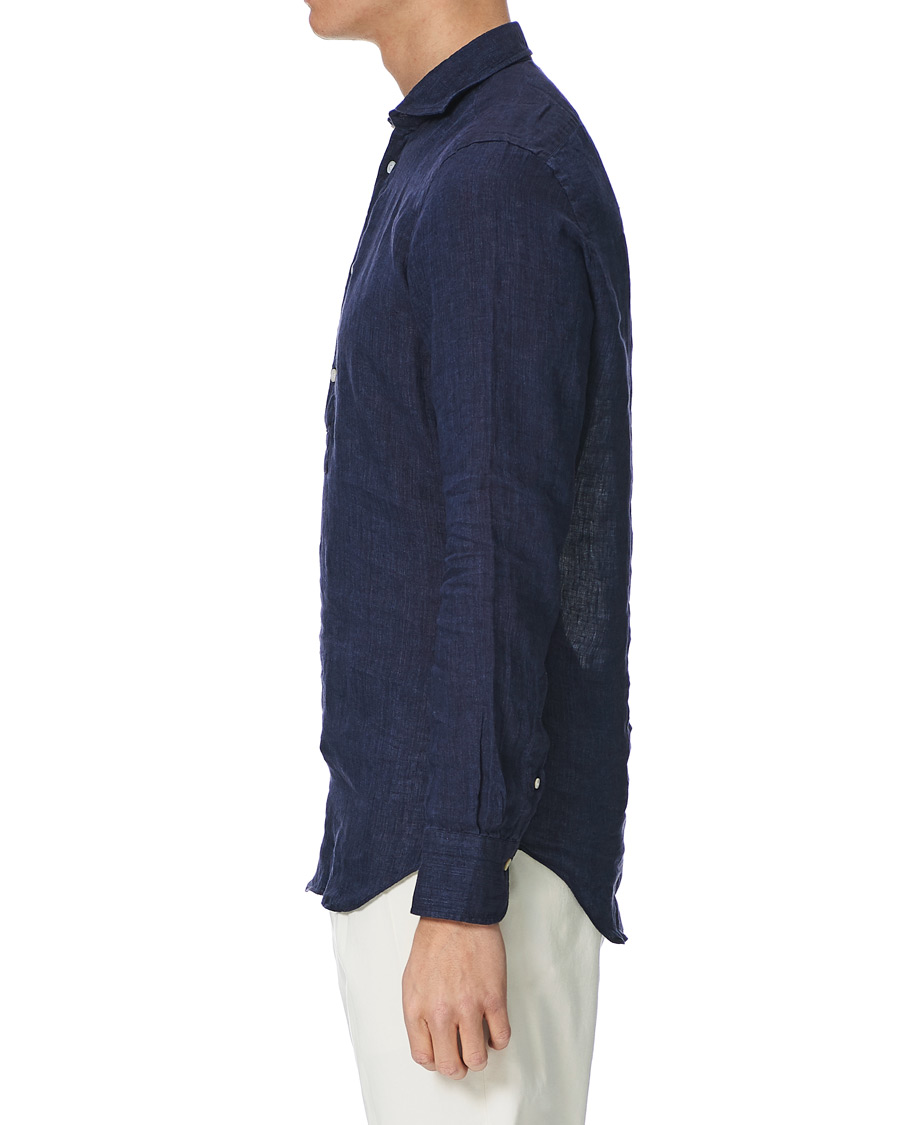 Herre | Skjorter | Finamore Napoli | Linen Popover Shirt Navy