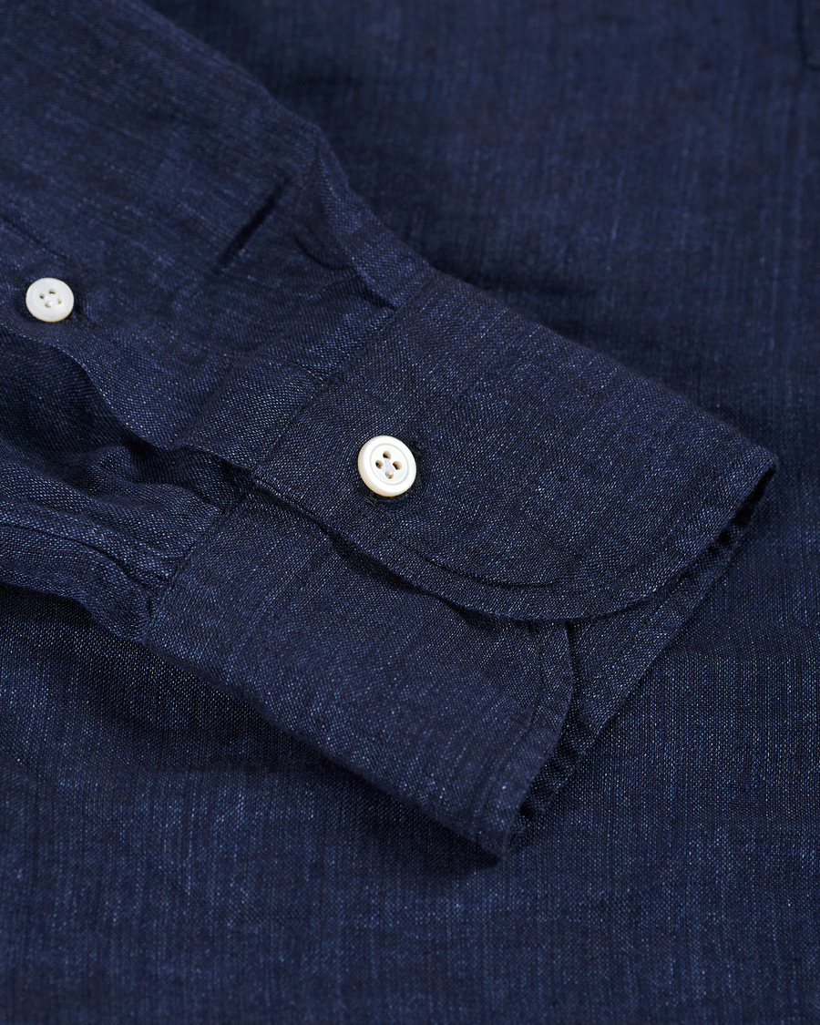 Herre | Skjorter | Finamore Napoli | Linen Popover Shirt Navy