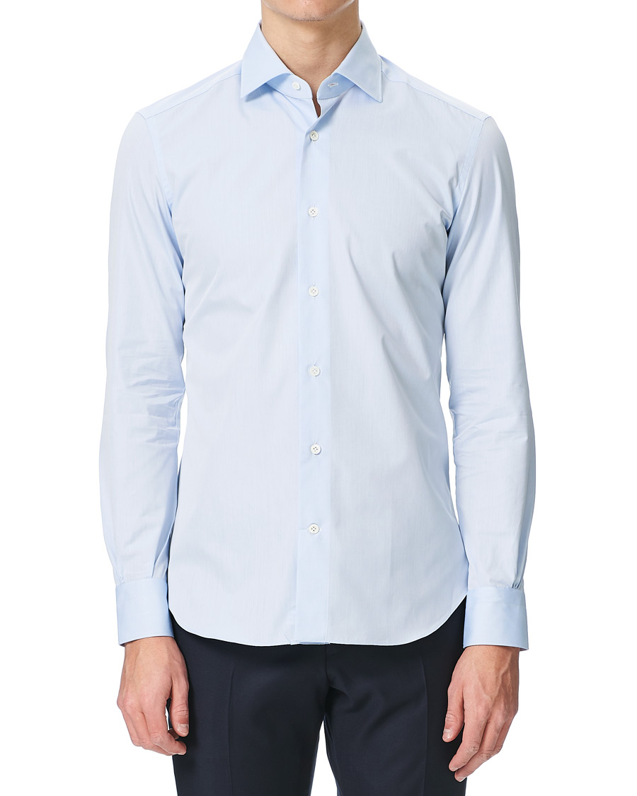 Herre | Skjorter | Mazzarelli | Soft Cotton Cut Away Shirt Light Blue