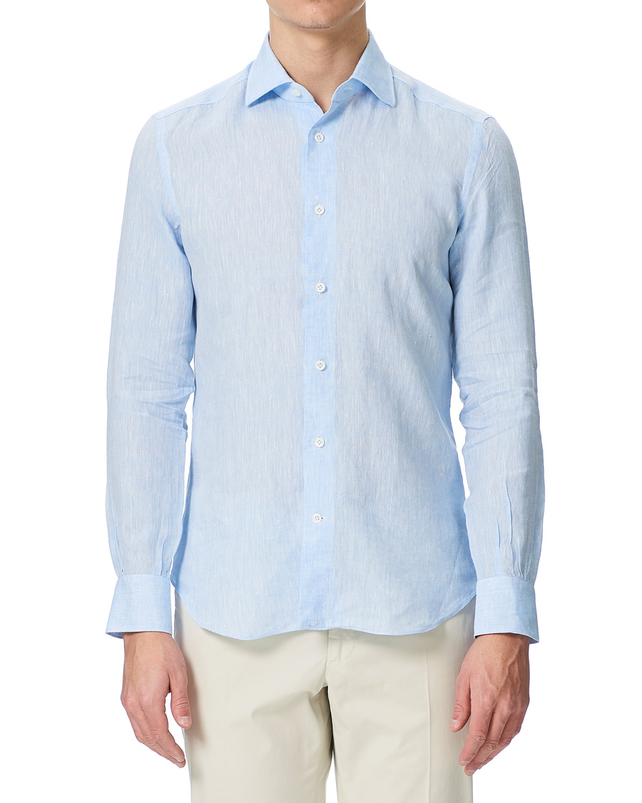 Herre | Skjorter | Mazzarelli | Linen Cut Away Shirt Light Blue