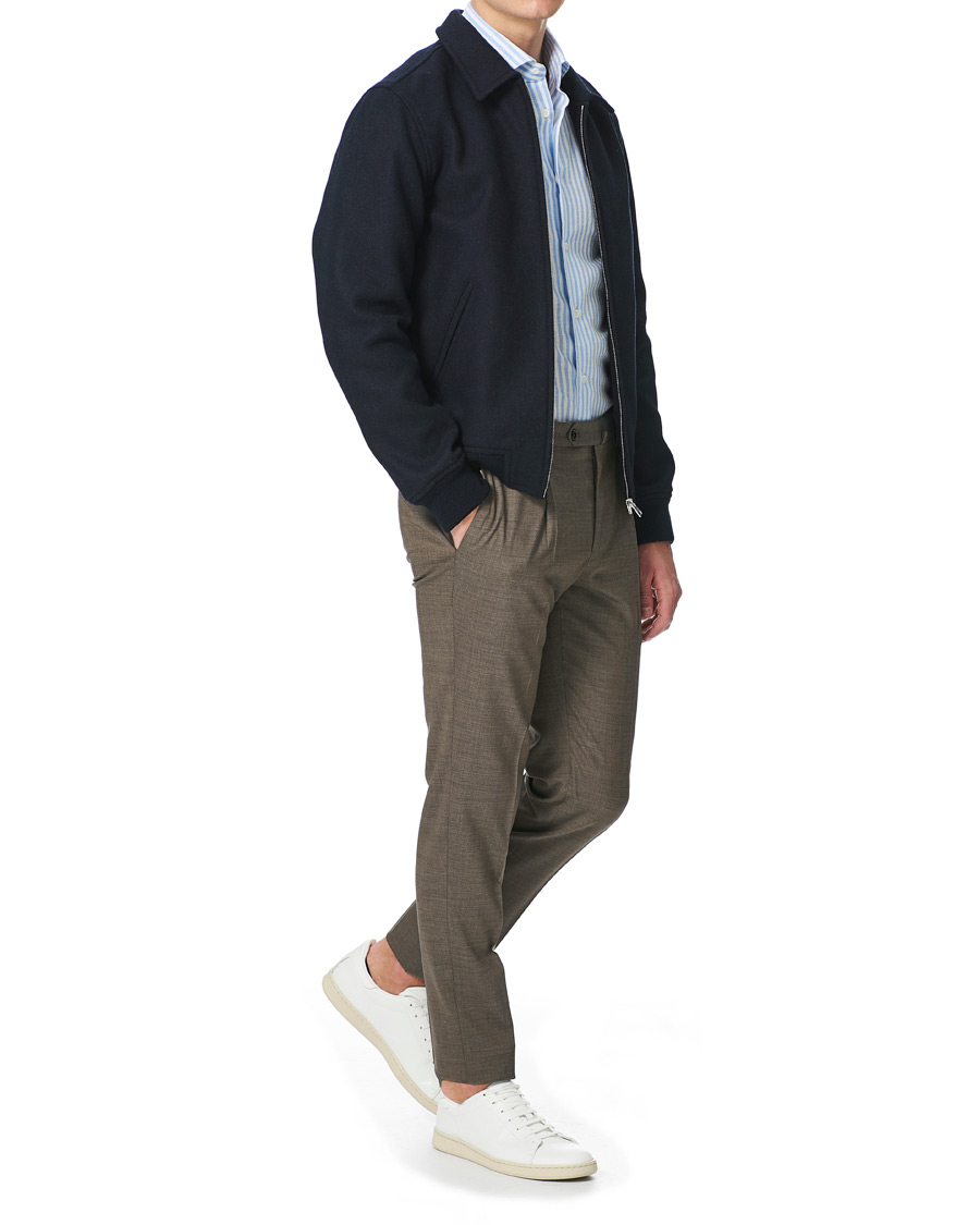 Herre | Skjorter | Mazzarelli | Linen Striped Cut Away Shirt Blue/White