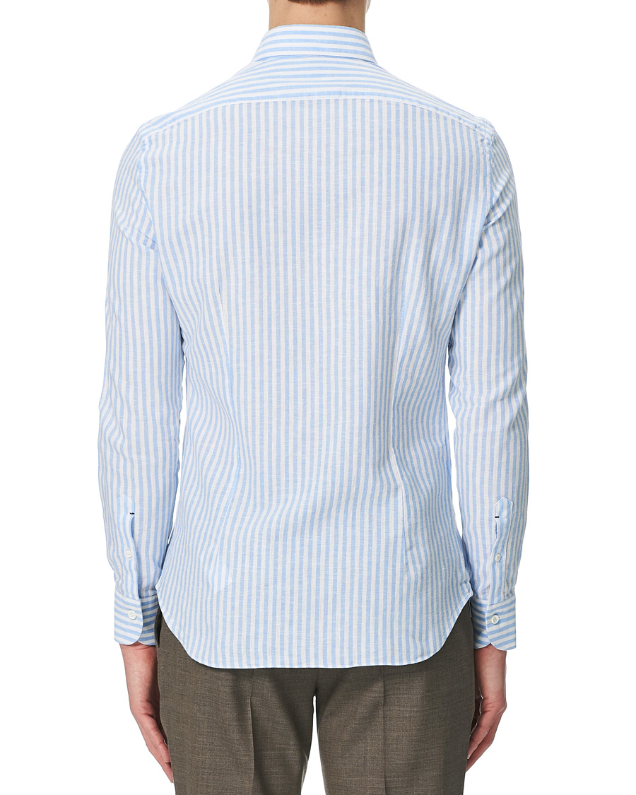 Herre | Skjorter | Mazzarelli | Linen Striped Cut Away Shirt Blue/White