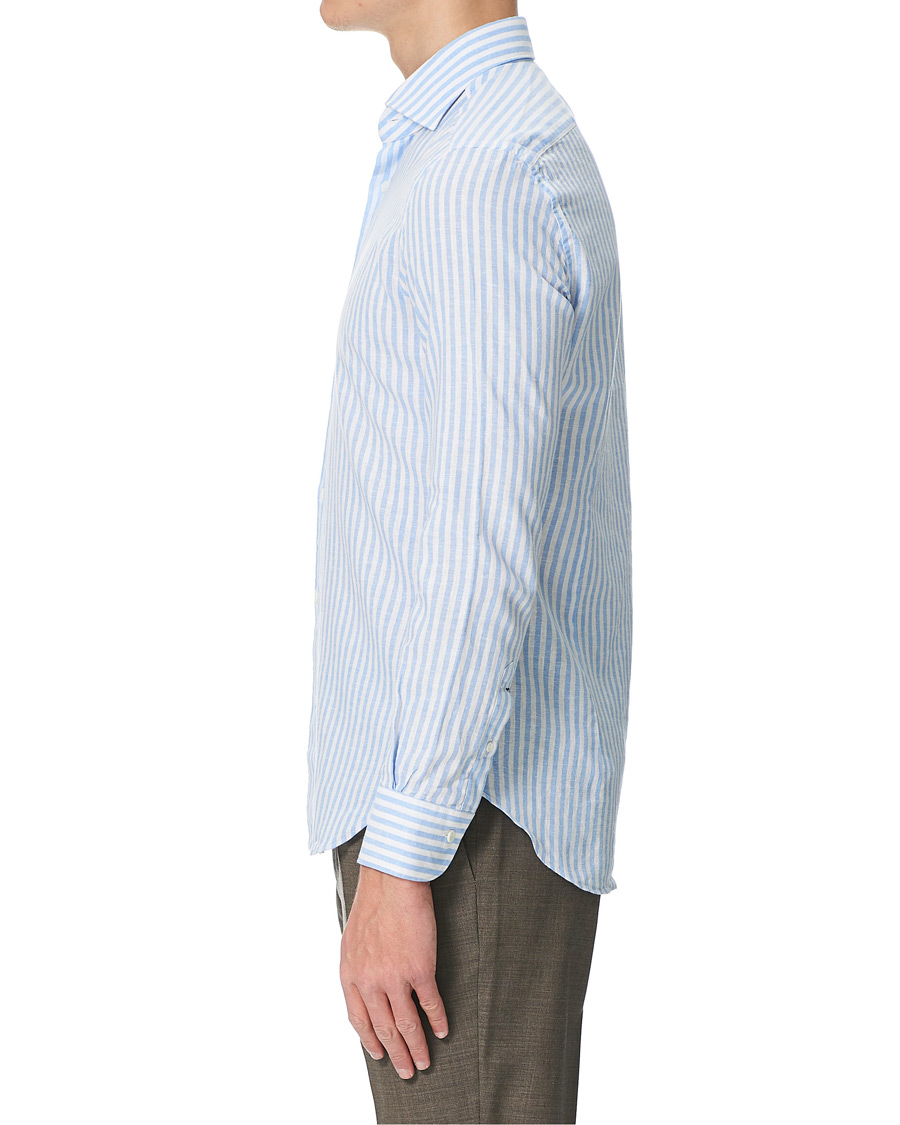Herre | Skjorter | Mazzarelli | Linen Striped Cut Away Shirt Blue/White
