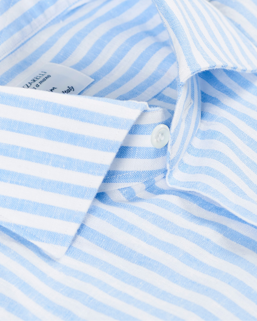 Herre | Skjorter | Mazzarelli | Linen Striped Cut Away Shirt Blue/White