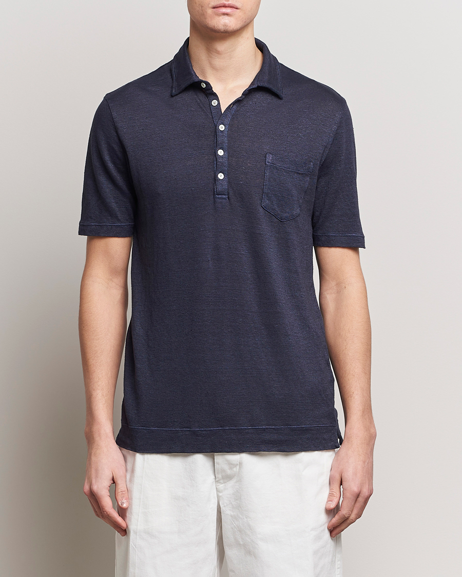 Herre | Contemporary Creators | Massimo Alba | Wembley Linen Polo Navy