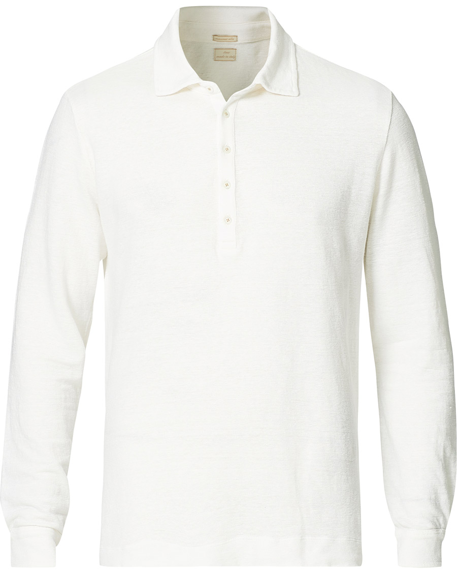 Herre | Gensere | Massimo Alba | Raya Linen Piquet Long Sleeve Polo White