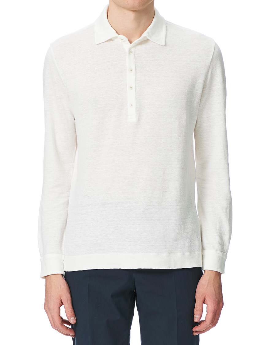 Herre | Gensere | Massimo Alba | Raya Linen Piquet Long Sleeve Polo White