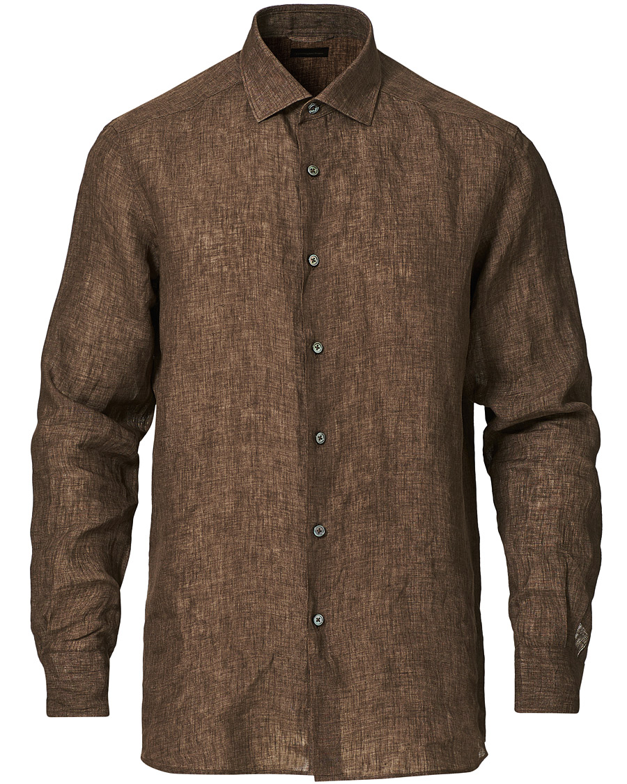 Herre | Skjorter | Ermenegildo Zegna | Slim Fit Linen Shirt Brown
