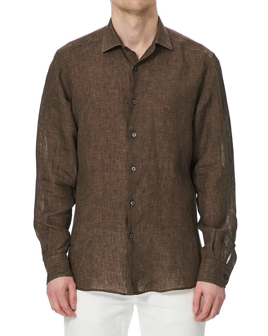 Herre | Skjorter | Ermenegildo Zegna | Slim Fit Linen Shirt Brown