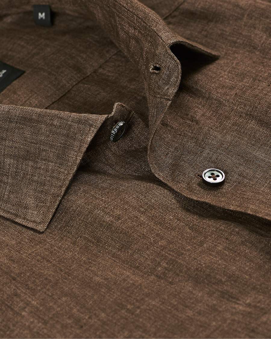 Herre | Skjorter | Ermenegildo Zegna | Slim Fit Linen Shirt Brown