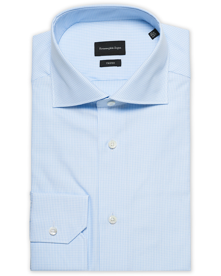 Herre | Skjorter | Ermenegildo Zegna | Slim Fit Check Dress Shirt Light Blue