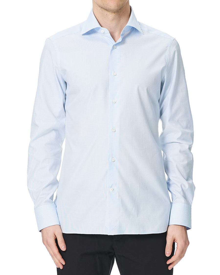 Herre | Skjorter | Ermenegildo Zegna | Slim Fit Check Dress Shirt Light Blue