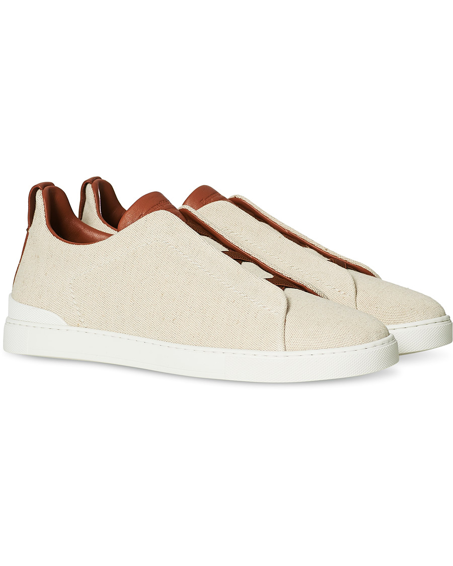 Herre | Ermenegildo Zegna Triple Stitch Elasticated Sneakers White | Ermenegildo Zegna | Triple Stitch Elasticated Sneakers White