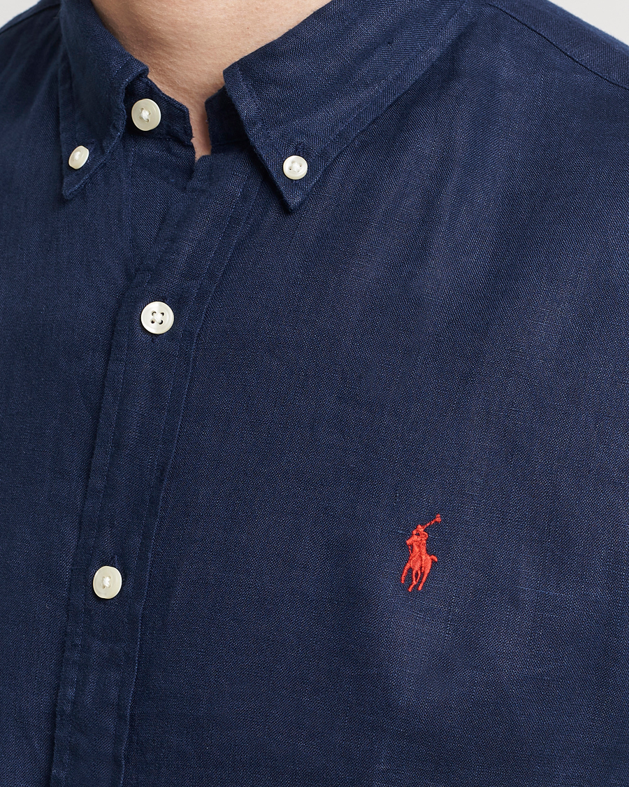 Herre | Skjorter | Polo Ralph Lauren | Slim Fit Linen Button Down Shirt Newport Navy