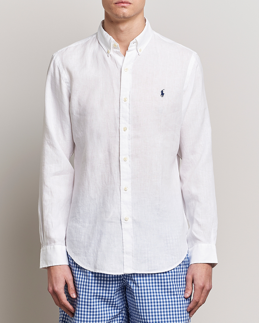 Herre | Preppy Authentic | Polo Ralph Lauren | Slim Fit Linen Button Down Shirt White