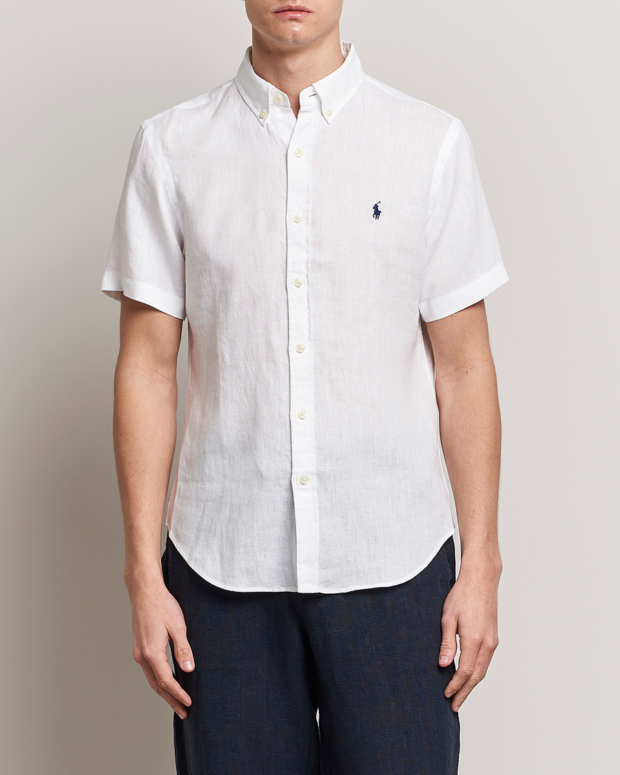 Herre |  | Polo Ralph Lauren | Slim Fit Linen Short Sleeve Shirt White