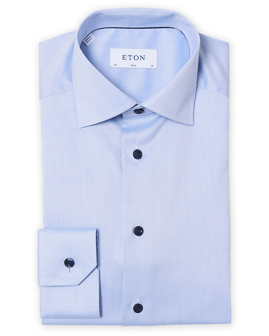 Herre | Skjorter | Eton | Slim Fit Twill Contrast Piping Shirt Light Blue