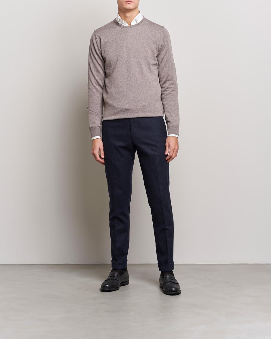 Herre | Gensere | Stenströms | Merino Crew Neck Mud Brown