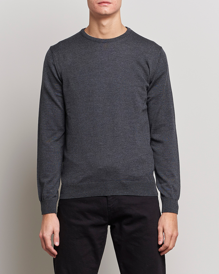 Herre | Wardrobe basics | Stenströms | Merino Crew Neck Anthracite